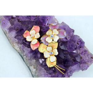 Austrian Enamel Aurora Borealis Goldtone Floral Bouquet Brooch